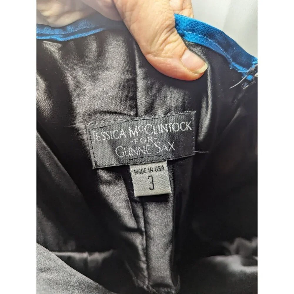 jessica mcclintock for gunne sax dress Blue/Black Strapless Size 3 - Picture 7 of 16